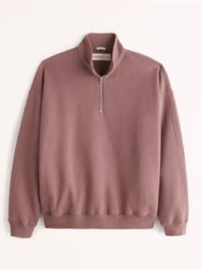 A&F Men's Essential Oversized Quarter-Zip Sweatshirt in Terracotta Red, size L